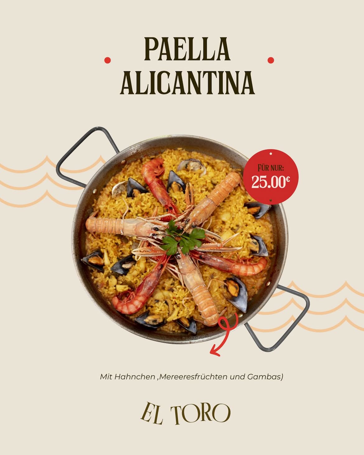 Paella Alicantina mit Meeresfrüchten und Gambas
